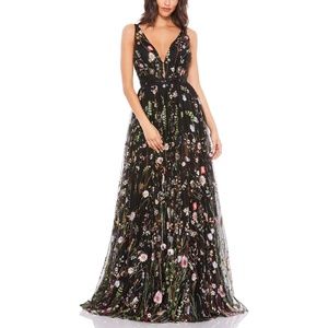 Mac Duggal Floral Embroidered Tulle Gown -  altered
